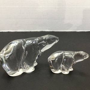 Vintage Modern Hadeland Art Glass CRYSTAL of Norway Polar Bear Paperweights